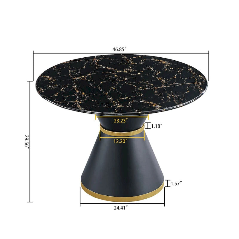 Table à manger ronde à motif marbre noir