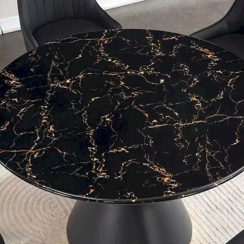 Table à manger ronde à motif marbre noir